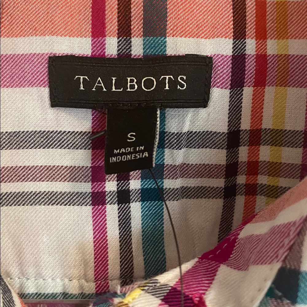 TALBOTS SIZE SMALL POPPY PLAID CLASSIC COTTON SHIRT - New with Tags - Picture 3 of 8